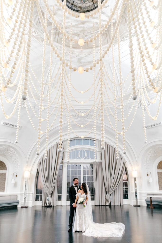 Bellevue Hotel Pearl room bride & groom wedding portrait