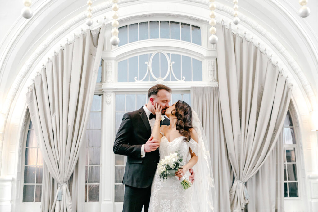 sophisticated wedding portrait in Grand Philadelphia hotel by luxurious wedding photographer Emily Wren Photography