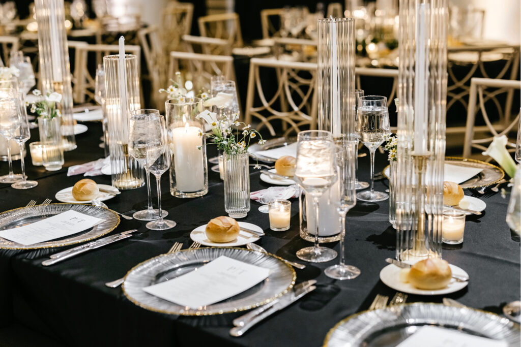 winter wedding reception tablescape at luxurious Philadelphia hotel by Emily Wren Photography