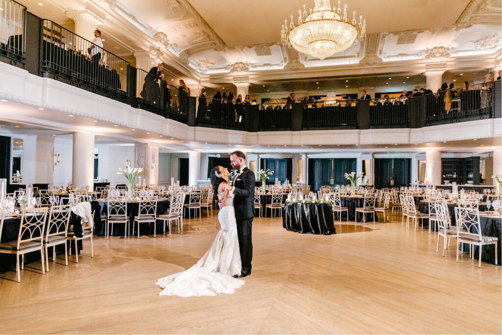 bride & grooms private first dance at Bellevue Hotel wedding reception