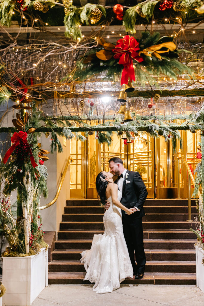 bride & groom winter wedding day portrait at grand Philadelphia hotel