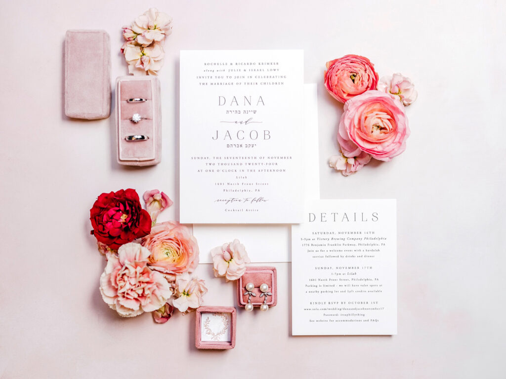 simplistic white and pink wedding invitational suite by Emily Wren Photography