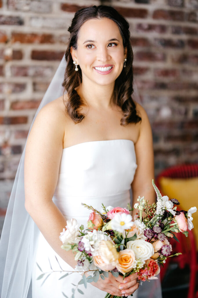 modern Philadelphia bride getting ready for her warm November wedding