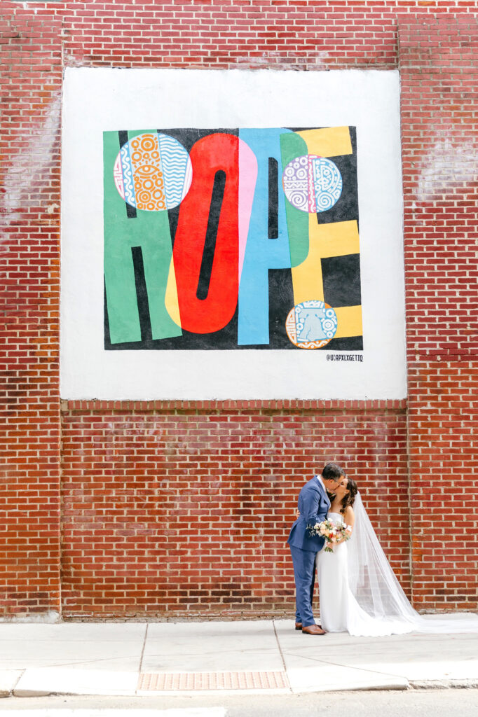 Philadelphia mural modern wedding day portraits