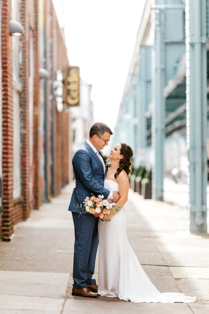 Philadelphia Fishtown modern wedding portraits of bride and groom by Emily Wren Photography