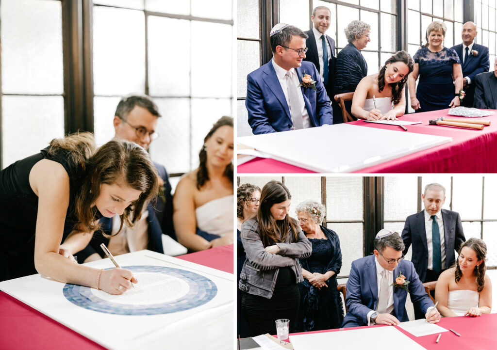 Ketubah signing at modern industrial wedding