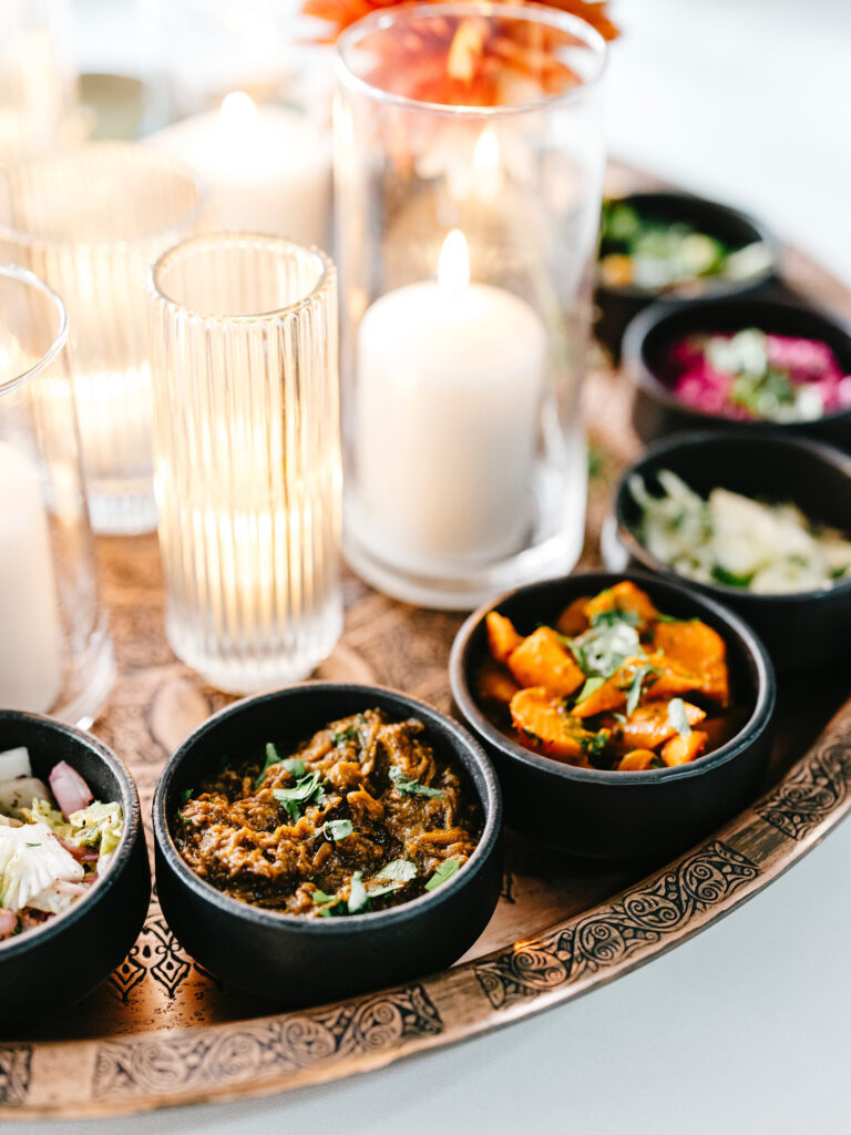 small appetizers at wedding reception tablescape