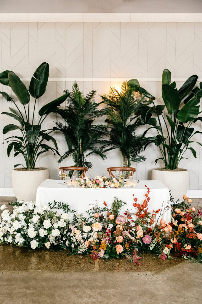 unique & stunning sweetheart table at Philadelphia modern industrial wedding reception by Emily Wren Photography