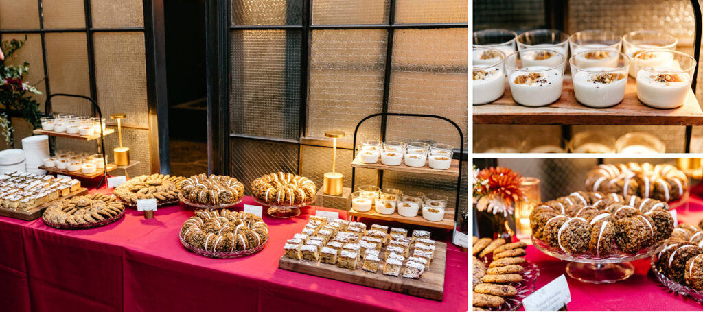 extravagant dessert table at modern wedding reception