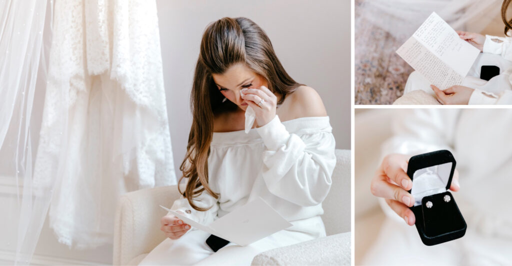 bride reading a note from her future husband