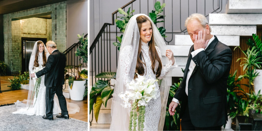 emotional first look with Philadelphia bride and her father at Cescaphe's The Switch House