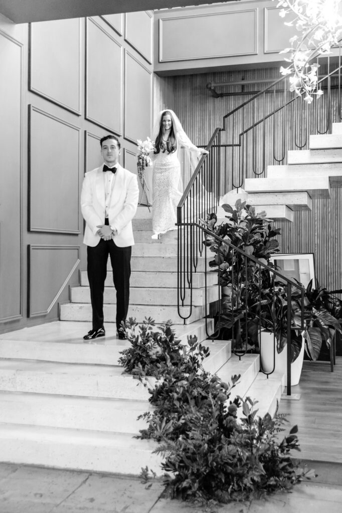 bride and grooms first look at Cescaphe's The Switch House