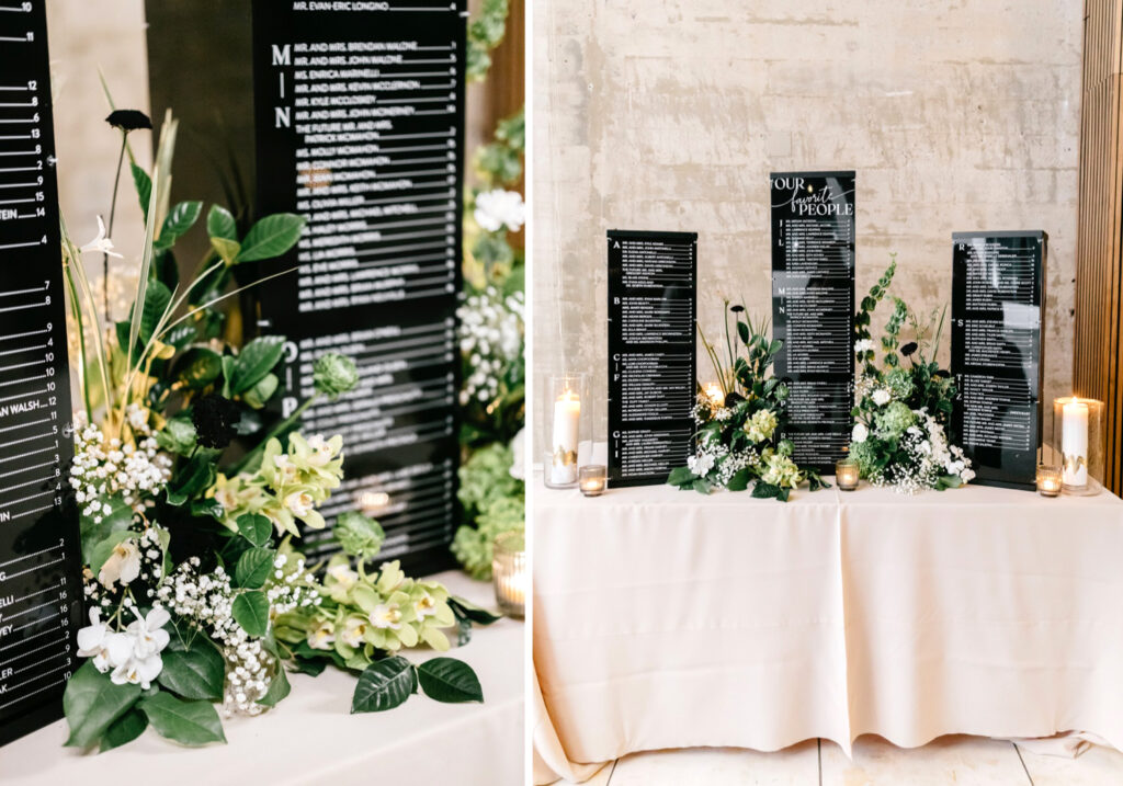 minimalist wedding reception seating chart by Emily Wren Photography