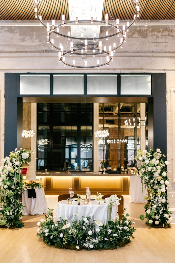 Sweetheart table at Cescaphe winter wedding reception