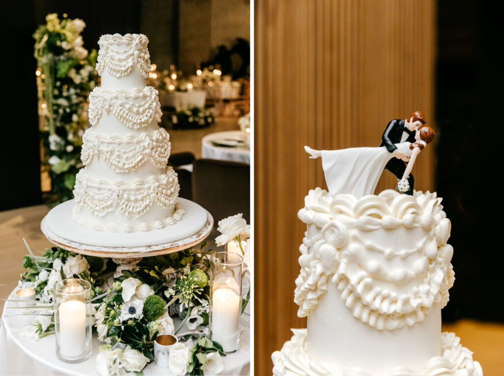 4 tier traditional vintage-inspired wedding cake by Emily Wren Photography