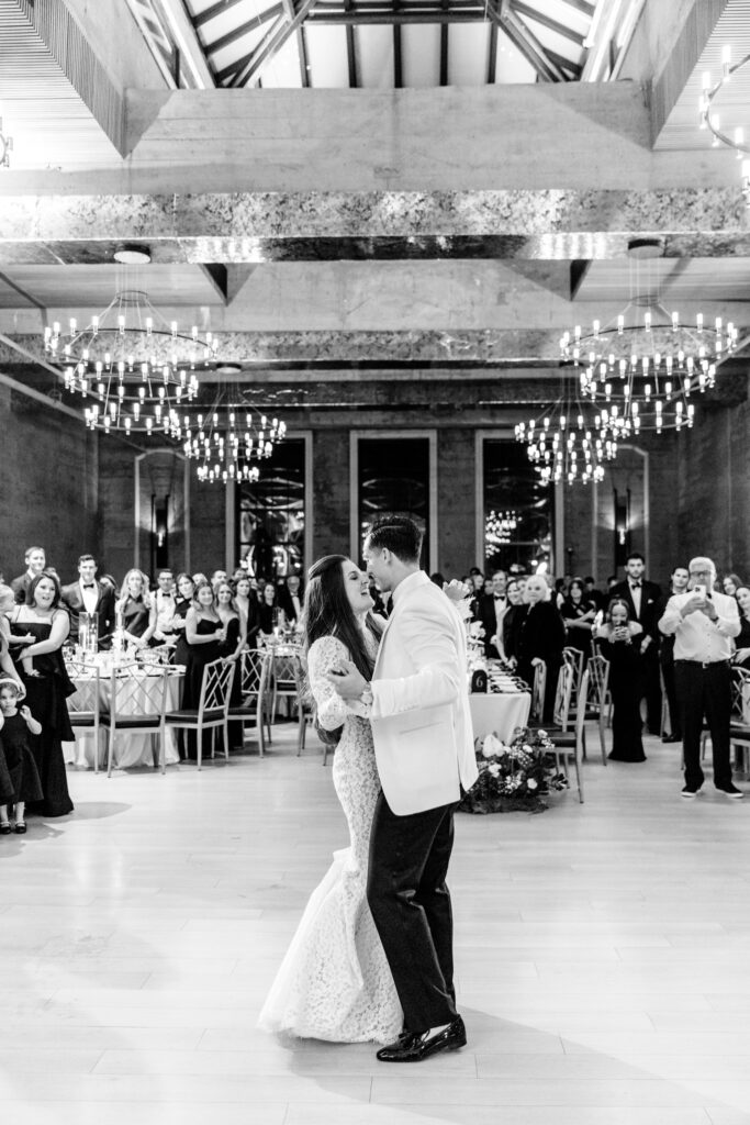 bride and grooms first dance at The Switch House wedding reception