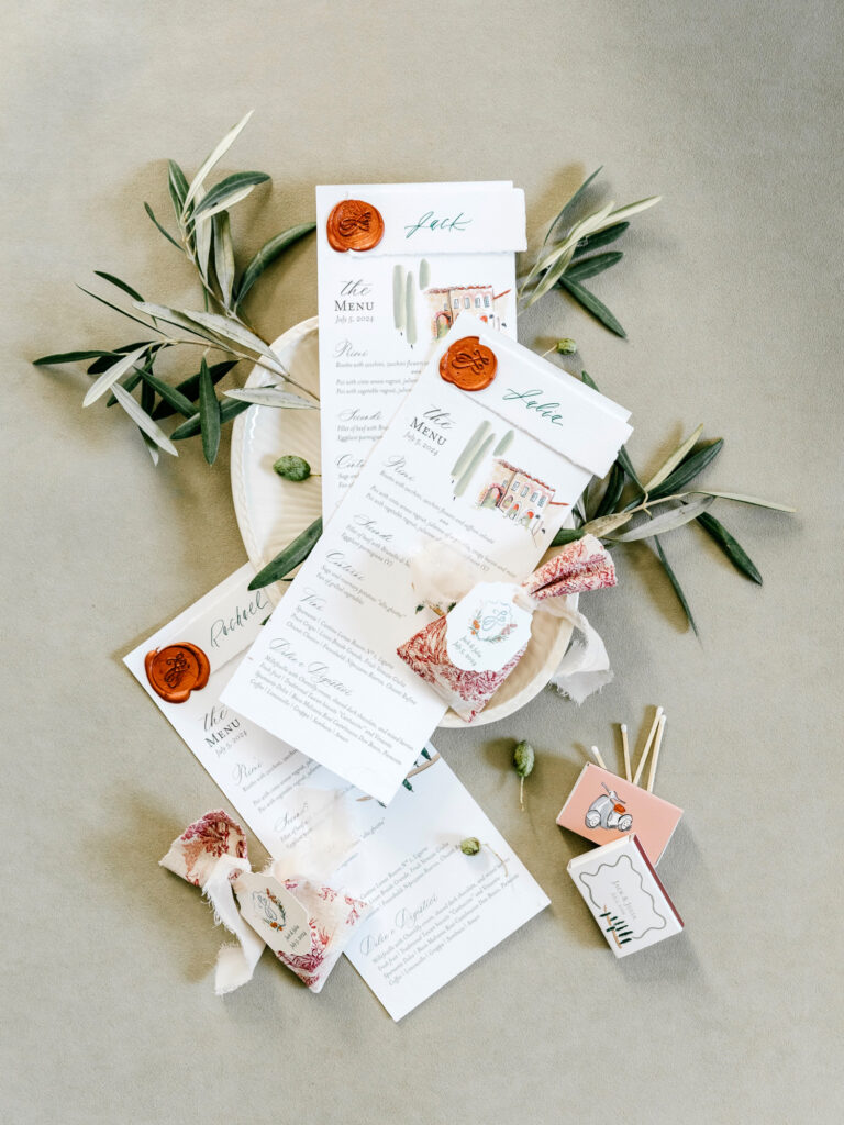 watercolor wedding reception menu by Emily Wren Photography