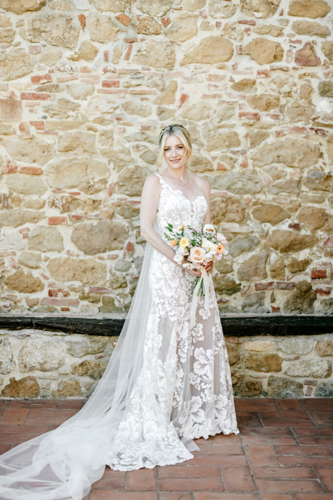 portrait of Italian bride on her summer wedding day at Borgo Sant'Ambrogio