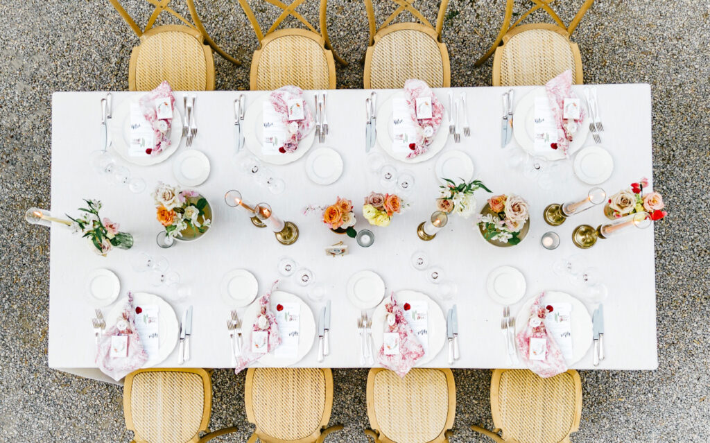 summer wedding reception full tablescape by Emily Wren Photography