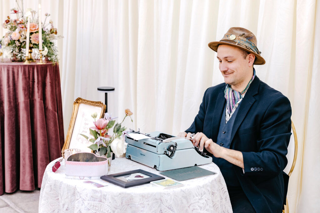 Dream Poet for Hire at a Philadelphia wedding at the Horticulture Center