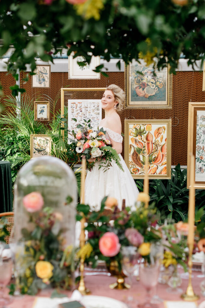 bride at her Spring garden inspired wedding reception at Philadelphia's Horticultural Center