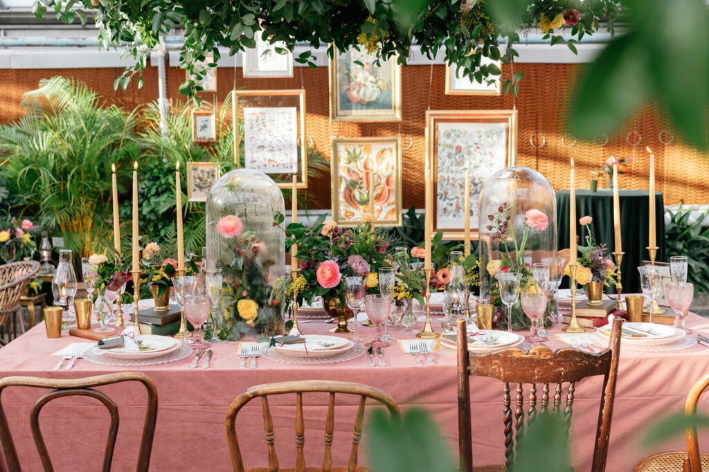 unique garden-esque wedding reception tablescape and decor by luxury wedding photographer Emily Wren Photography