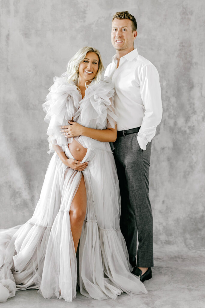 all grey Studio maternity photo session in Philadelphia
