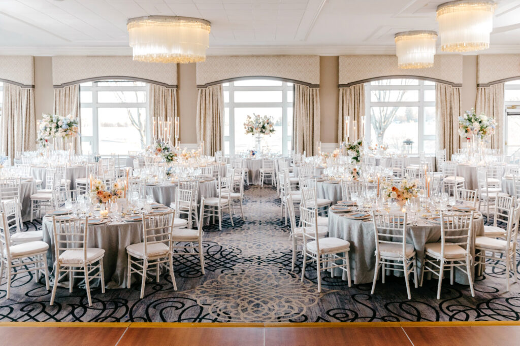 Winter wedding reception details at Philadelphia Country Club