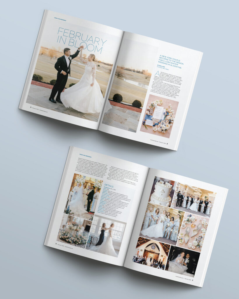 Main Line Today magazine February 2026 wedding feature, featuring photos by luxurious wedding photographer Emily Wren Photographer