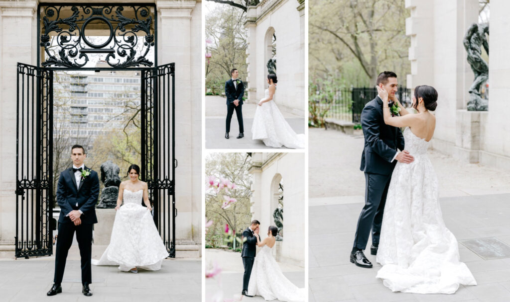 bride & groom's first look at Philadelphia's iconic the Rodin Museum by Emily Wren Photography