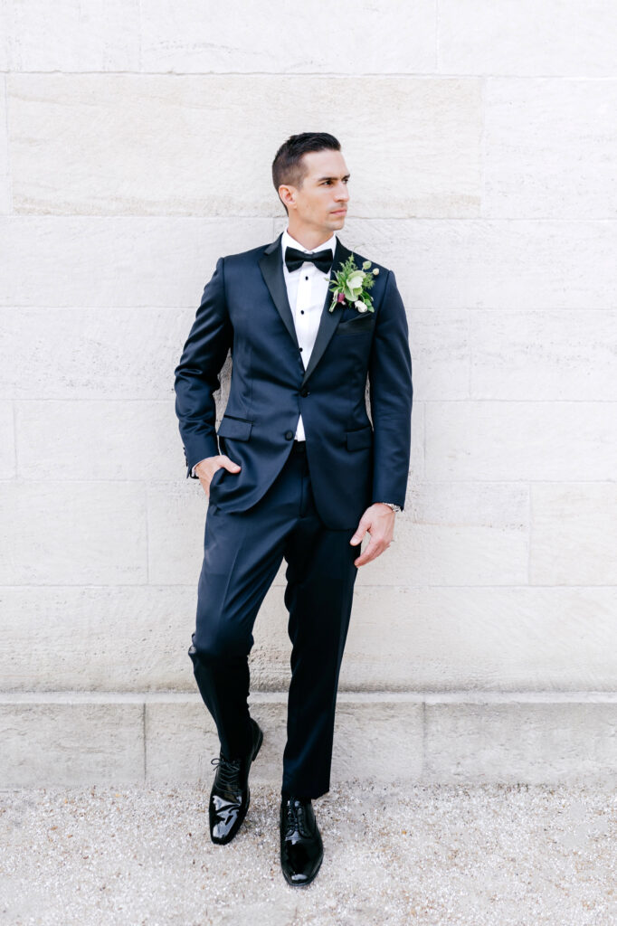 portrait of a Philadelphia groom on his spring wedding day in the city