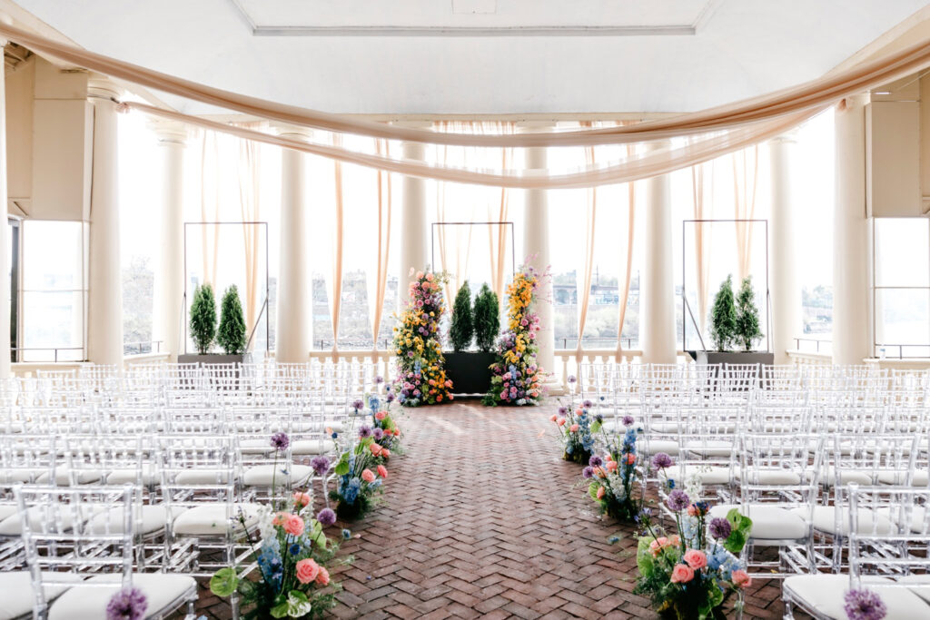 beautiful and vibrant Cescaphe wedding ceremony at Philadelphia Water Works