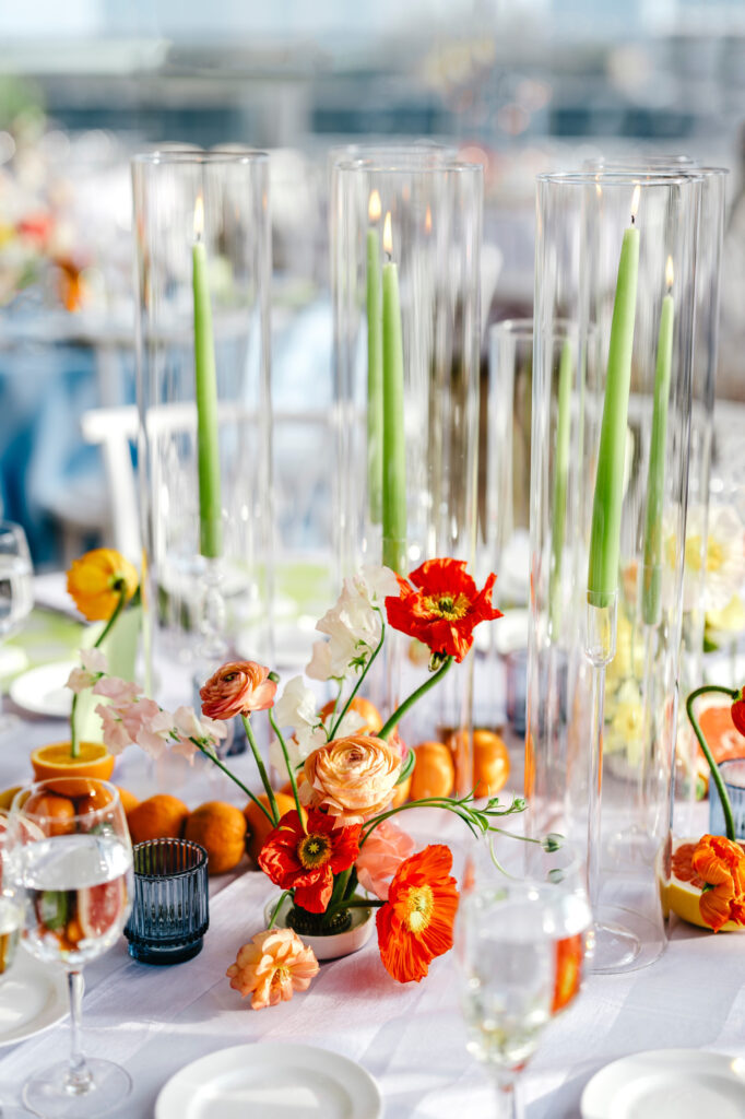 colorful spring wedding reception table decor at Cescaphe wedding