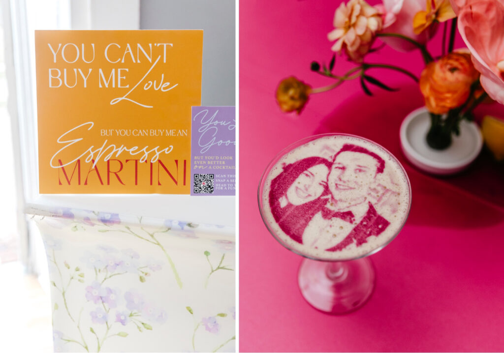 espresso martini printed photos at luxurious philadelphia wedding reception