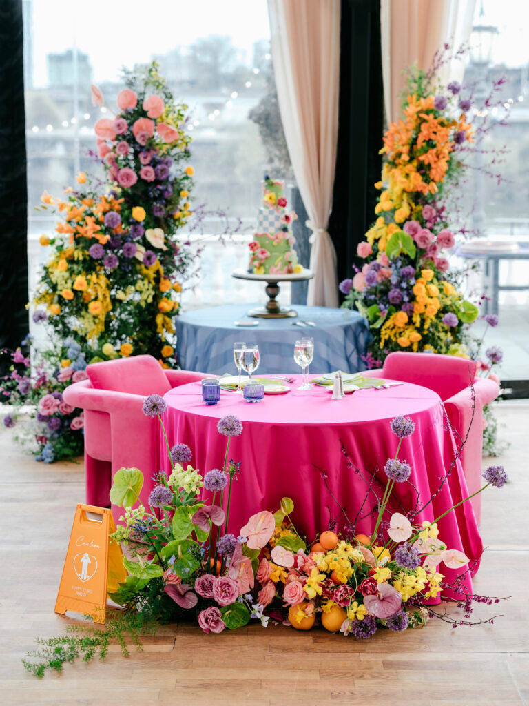 colorful and unique sweetheart table at Spring philadelphia wedding by Emily Wren Photography