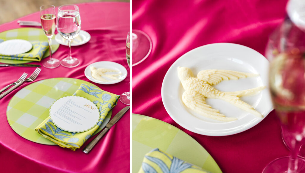 butter shaped as a bird at luxurious Cescaphe wedding reception