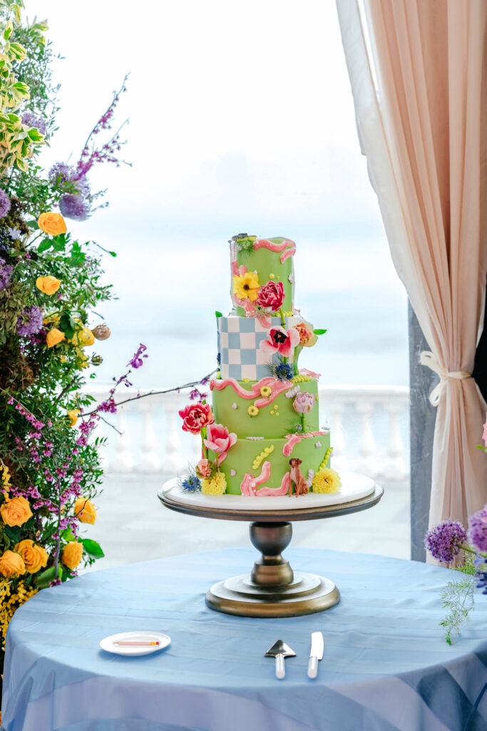 colorful, vibrant & unique 4-tier spring wedding cake by Emily Wren Photography