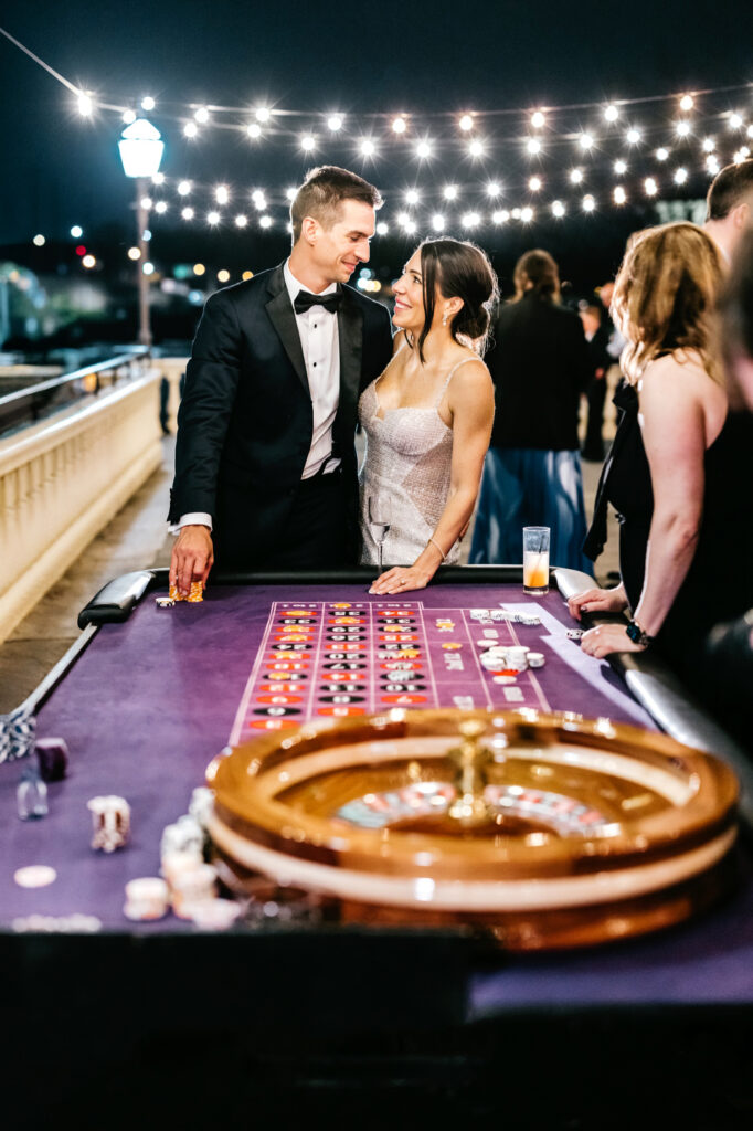 poker and blackjack table at luxurious Lucky in Love themed wedding by Emily Wren Photography