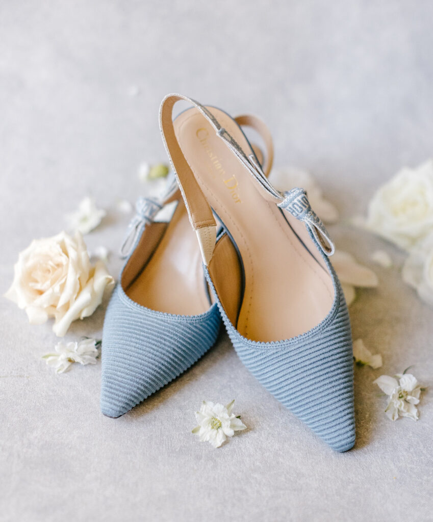 blue Christian Dior bridal heels by Emily Wren Photography