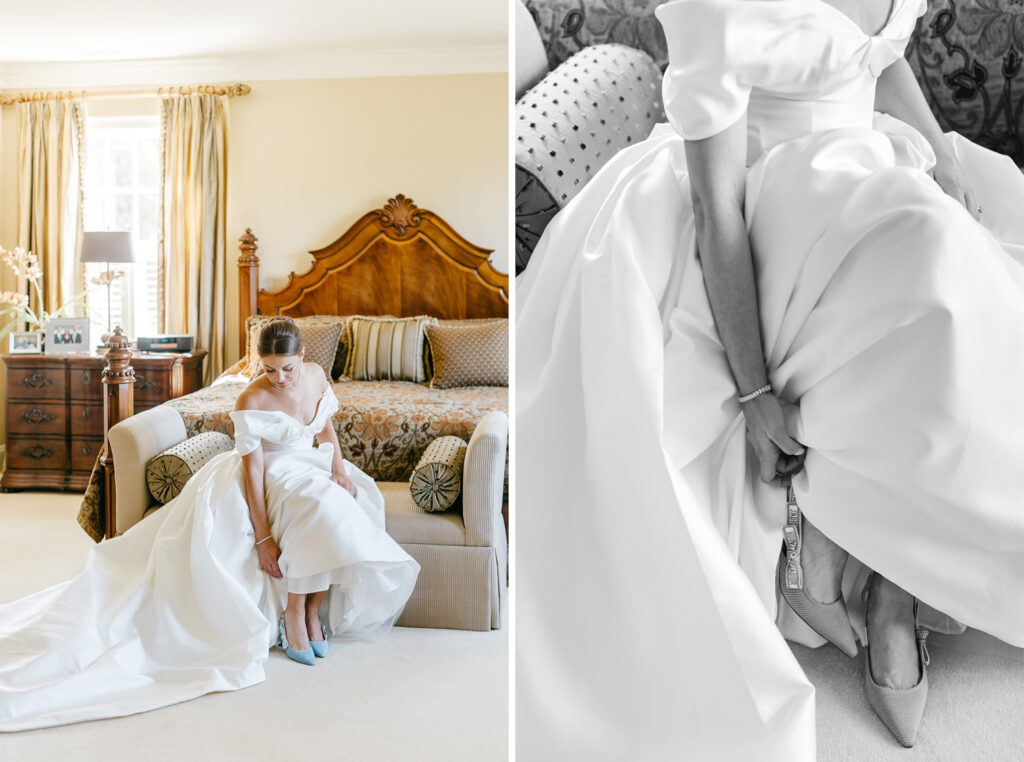New Jersey bride getting ready in her childhood home for her fall wedding day
