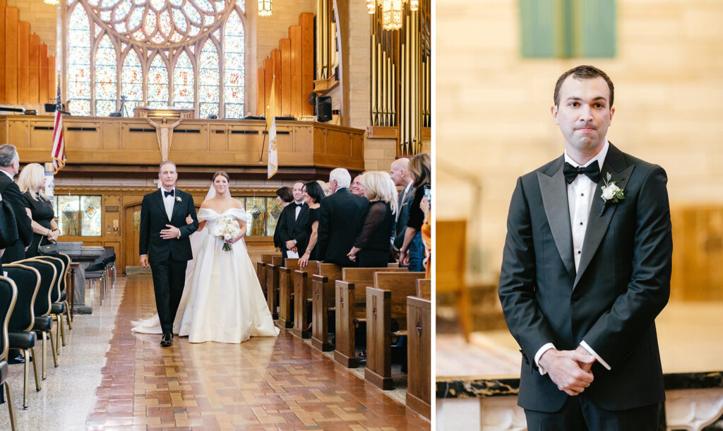 New Jersey bride walking down the aisle of her Catholic church wedding ceremony