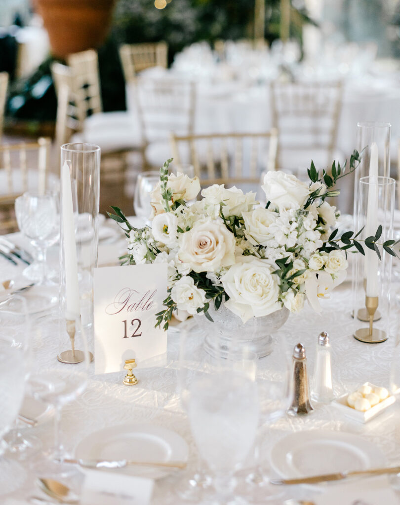 all white wedding reception tablescape by Emily Wren Photography