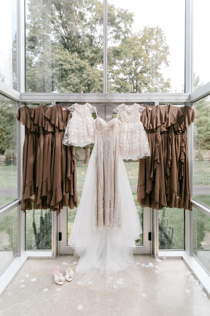 Pennsylvania brides wedding dress and brown bridesmaid dresses