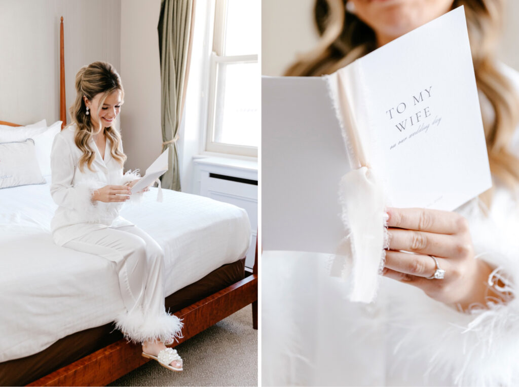 Philadelphia bride reading her vows privately before her wedding day