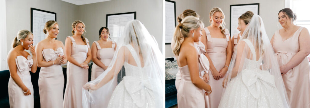 bride's first look with her bridesmaids by Emily Wren Photography