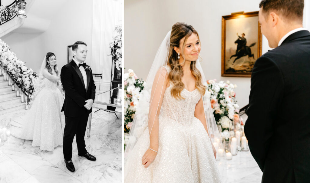 bride & groom's private first look at The Union League of Philadelphia by Emily Wren Photography