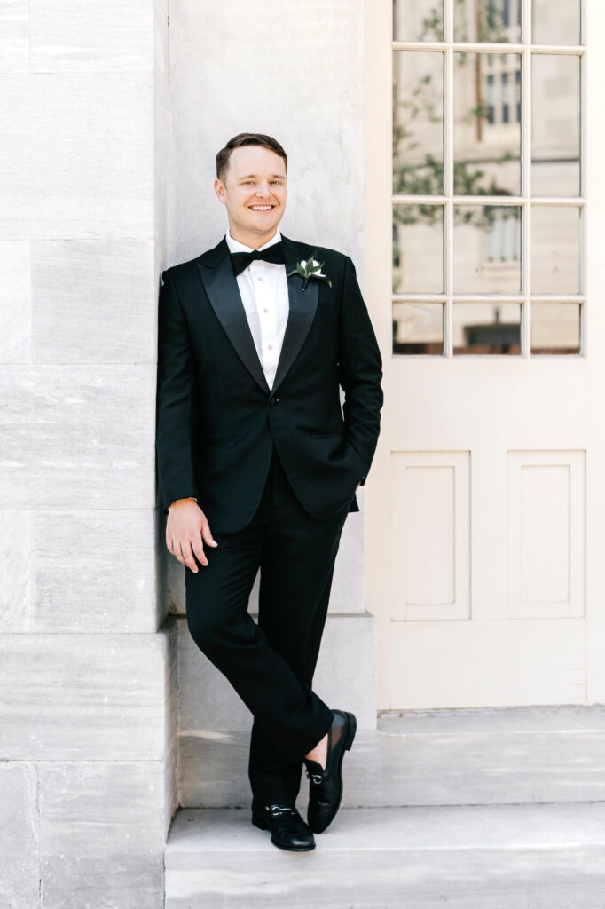 portrait of Philadelphia groom on his spring wedding day