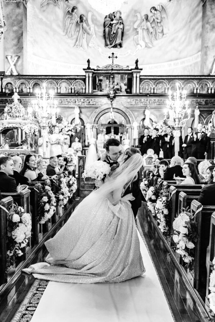 bride & groom's exit kiss after their wedding ceremony in Center City Philadelphia