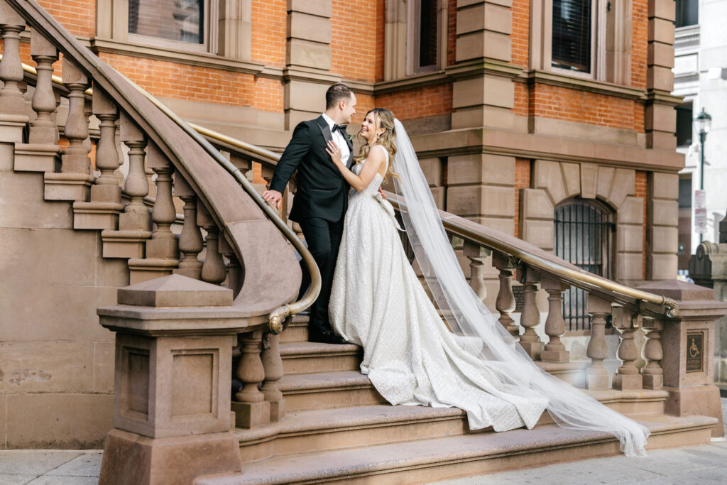 Philadelphia bride & groom portrait session on the stairs of The Union League