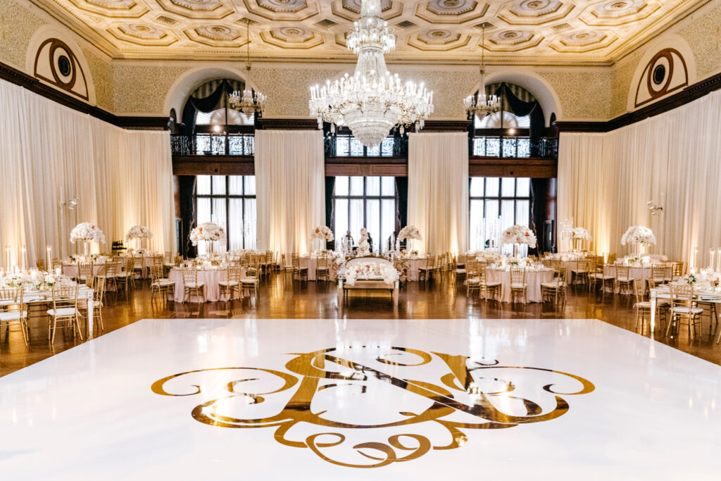 luxurious wedding reception details at The Lincoln Hall at The Union League of Philadelphia
